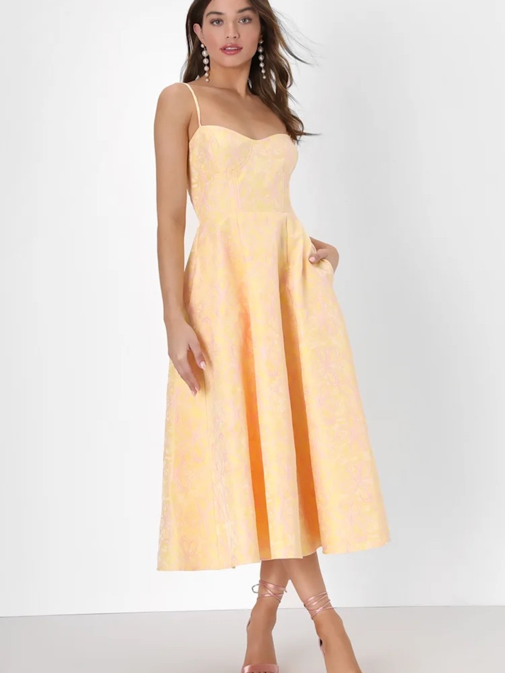 Yellow Spaghetti-Strap Midi Dress